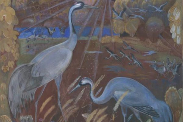 Александр Белашов. Журавли, 1990-е. Холст, масло, 200х150 см. Государственный Дарвиновский музей, Москва
