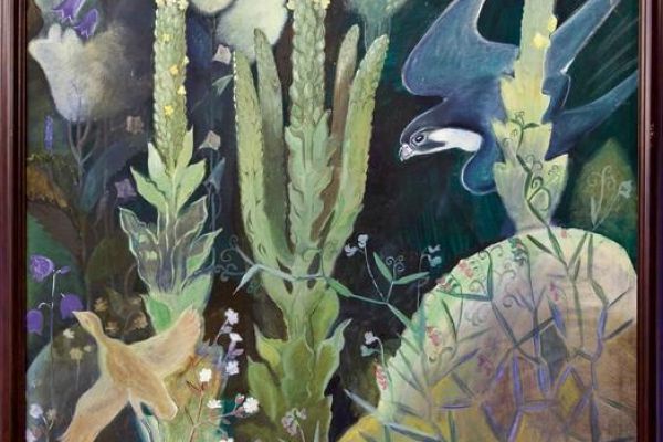 Александр Белашов. Летающий сокол, 1995. Холст, масло, 152х100 см. Государственный Дарвиновский музей, Москва