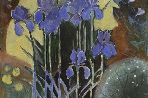 Александр Белашов. Чибис и ирис, 1999. Холст, масло, 100х50 см. Государственный Дарвиновский музей, Москва